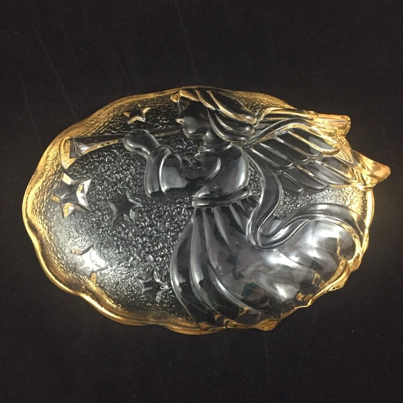 MIKASA Angel Song Gold Trim Clear Glass Candy Sweets Nuts Trinket Dish Christmas - Picture 2 of 9